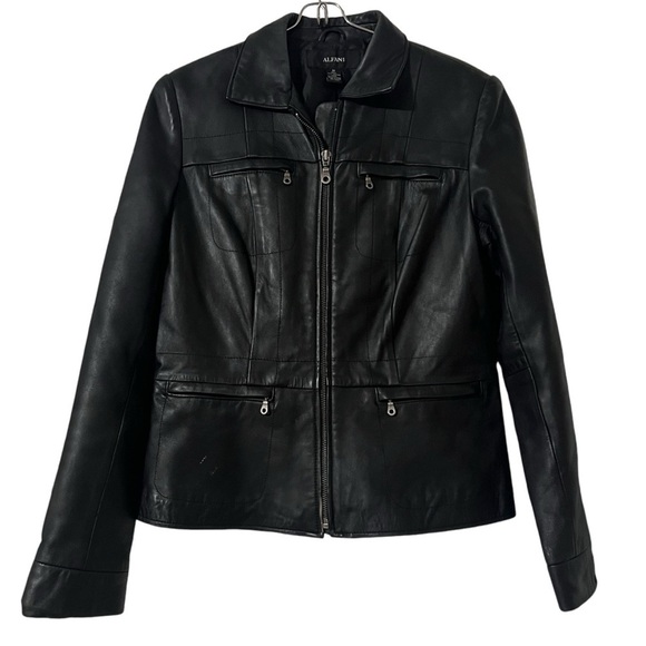 Alfani Women's Leather Collared Jacket in Black Sz M Goth Y2K - Picture 1 of 15